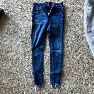 Express Blue Skinny Jeans with Distressed Hem